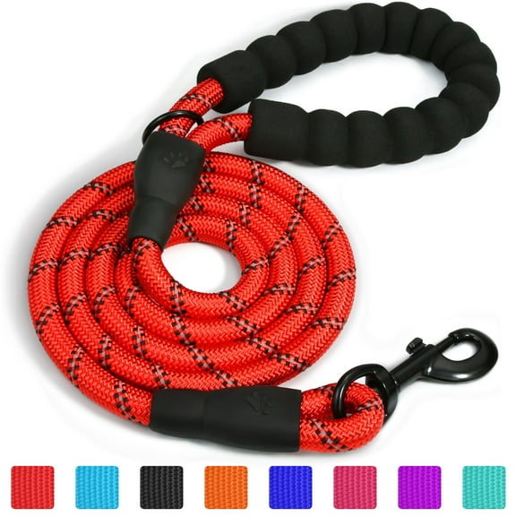 Rope Dog Leash with Comfortable Padded Handle, 5ft Reflective Dog Leash, Red