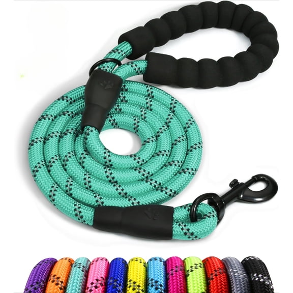 Rope Dog Leash with Comfortable Padded Handle, Highly Reflective Threads Leash and Anti-Tangle Clip for Walking Medium Large Dogs