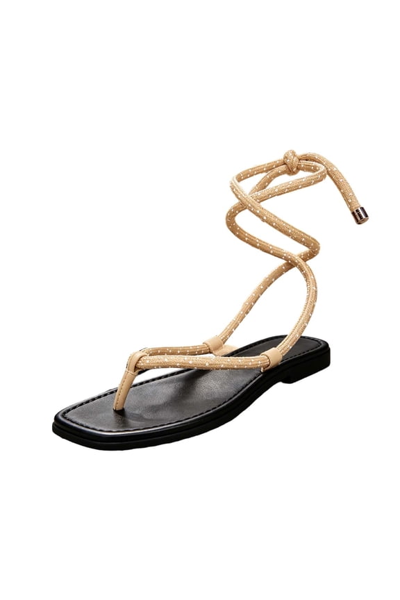 Rope Flat Sandals for Women - Strappy Open Toe Thong Sandals Summer Slingback Slip On Slide Sandals with Adjustable Strap