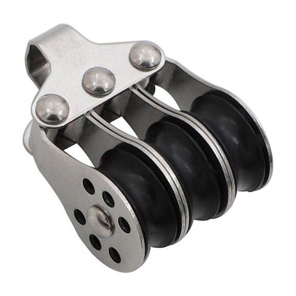 Marine Pulley Block for Boat Rope Guidance, Triple Sheave Stainless Steel Rigging Hardware with Attachment Eye