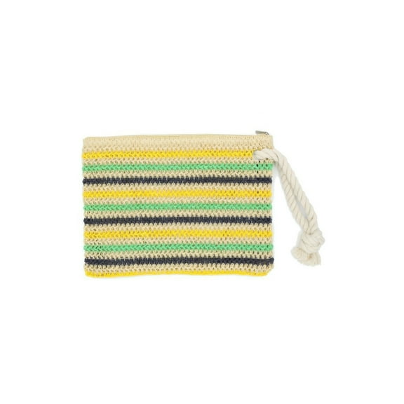 Rope Handle Multicolor Striped Straw Crochet Pouch