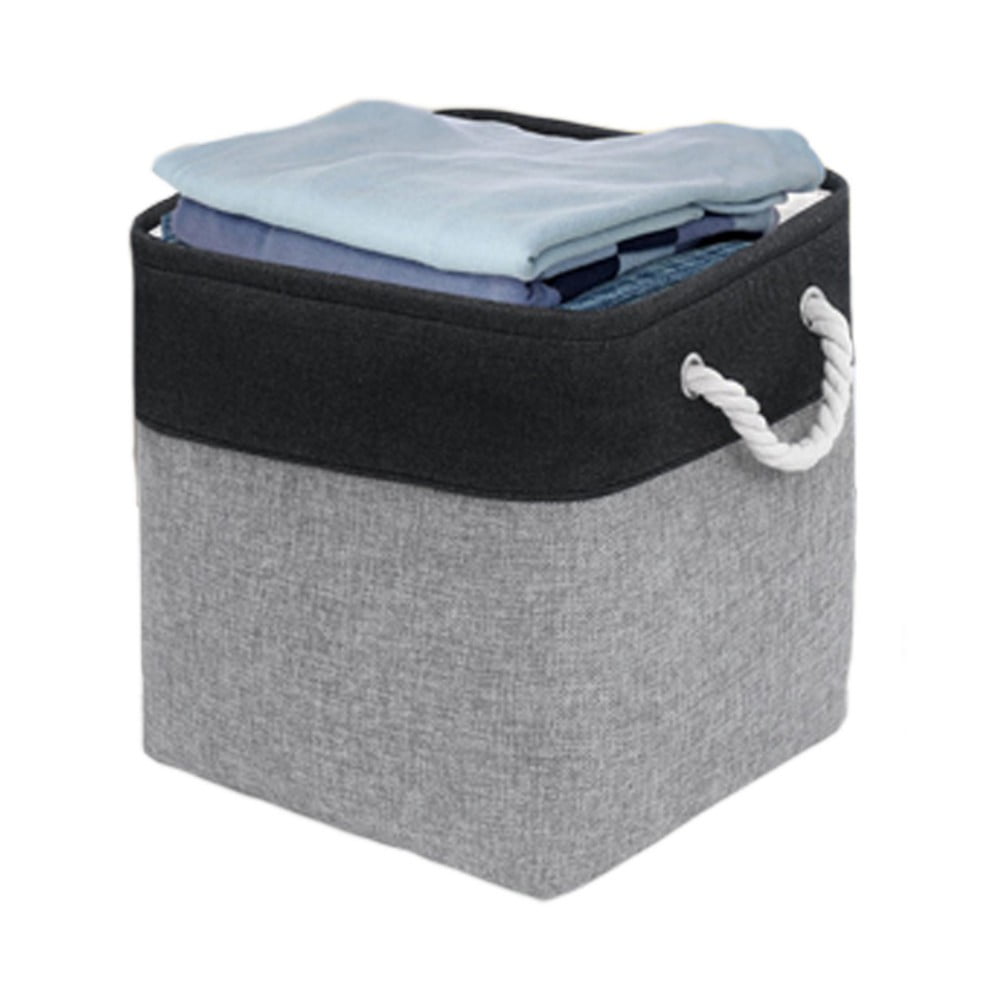 Rope Handle Storage Bin Uncovered Cotton Linen Organizer for Toys