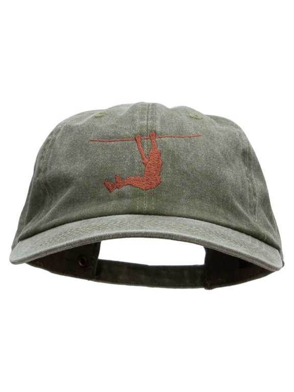Rope Hanging Embroidered Unstructured Pigment Dyed Cotton Cap - Olive OSFM