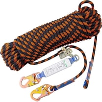 Rope Harness Safety Lanyard 50ft Vertical Roofing Rope With Grab Snap Hooks Shock Absorber Fall Protection Tree Climbing Line Kit Heavy Duty Roof Safety Equipment ANSI CE