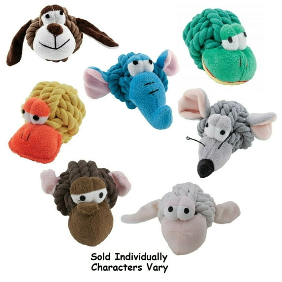Rope Heads Dog Toys Tough Ball With Face With Squeakers Assorted Characters 4"