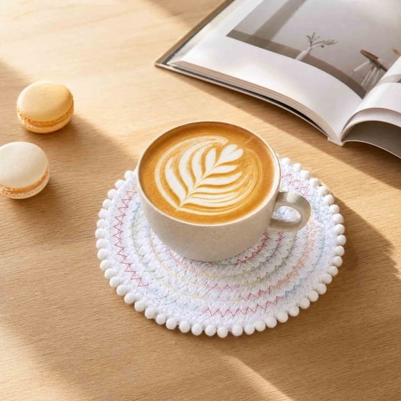 Rope Insulation Pad Dining Table Japanese Round Pompom Thread Woven Pad Bowl Pad Coaster Table Decor
