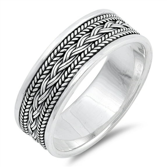 Rope Knot Design Celtic Ring .925 Sterling Silver Wide Wedding Band Jewelry Female Male Size 11