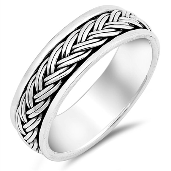 Rope Knot Design Ring .925 Sterling Silver Wedding Band Jewelry Female Male Unisex Size 7
