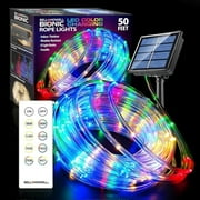 Bell + Howell LED Solar Rope Lights Outdoor Waterproof, Holiday Christmas Lights, 50 Ft Indoor/Outdoor Rope Lights for Outside, USB/Solar Powered, Remote Included w/ 8 Color Changing Light Modes