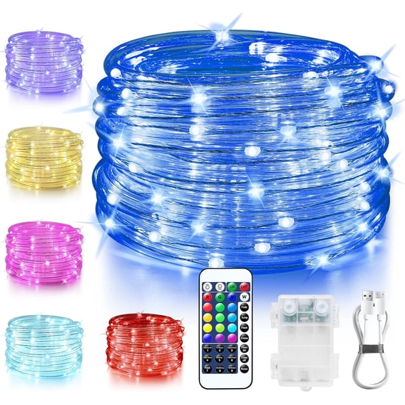 Rope Lights Battery Operated Outdoor Lights, 33FT 100 LED 16 Color Changing Outdoor Rope Light USB Powered, Trampoline Lights Tube with 132 Modes Remote for Bedroom Balcony Garden Patio Decor