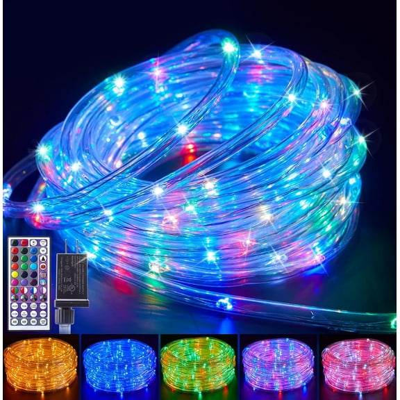 Rope Lights Outdoor, 33 FT 24 Color Changing String Lights with Remote, 100 LED String Lights Indoor Bedroom, Rope Light for Outside, Waterproof Christmas Lights for Outdoor Decoration