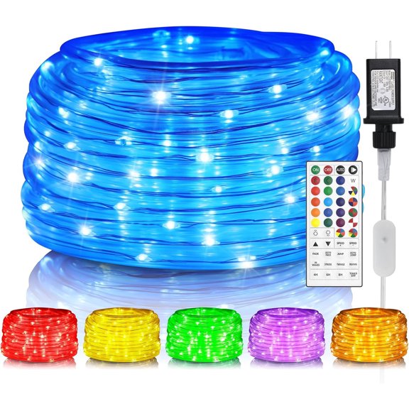 Rope Lights for Outside, 40FT 120LED Color Changing with Plug & Remote, 24 Colors RGB Twinkle Light Indoor Bedroom, LED String Outdoor Waterproof, Timer, Christmas
