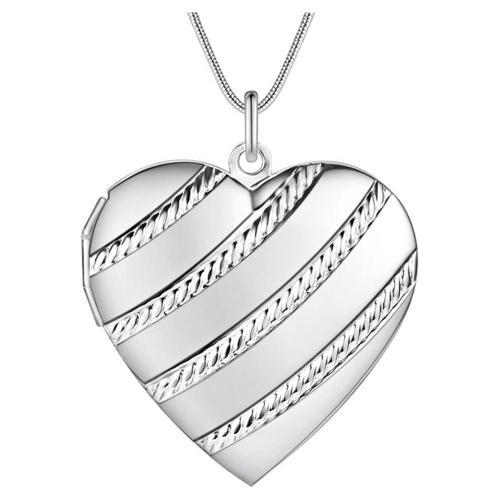 Rope Motif Sterling Silver Heart Locket Necklace For Woman