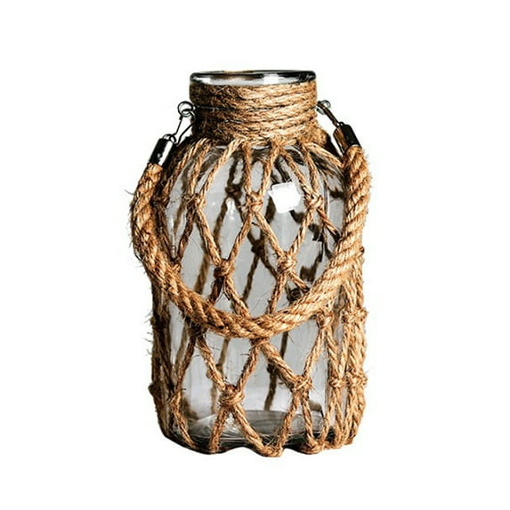 Rope Net Dry Flower Glass Vase Wicker Vase Rustic Hanging Mason Jar Rope Wrapping Decorative Bottles Nautical Coastal Farmhouse Vase
