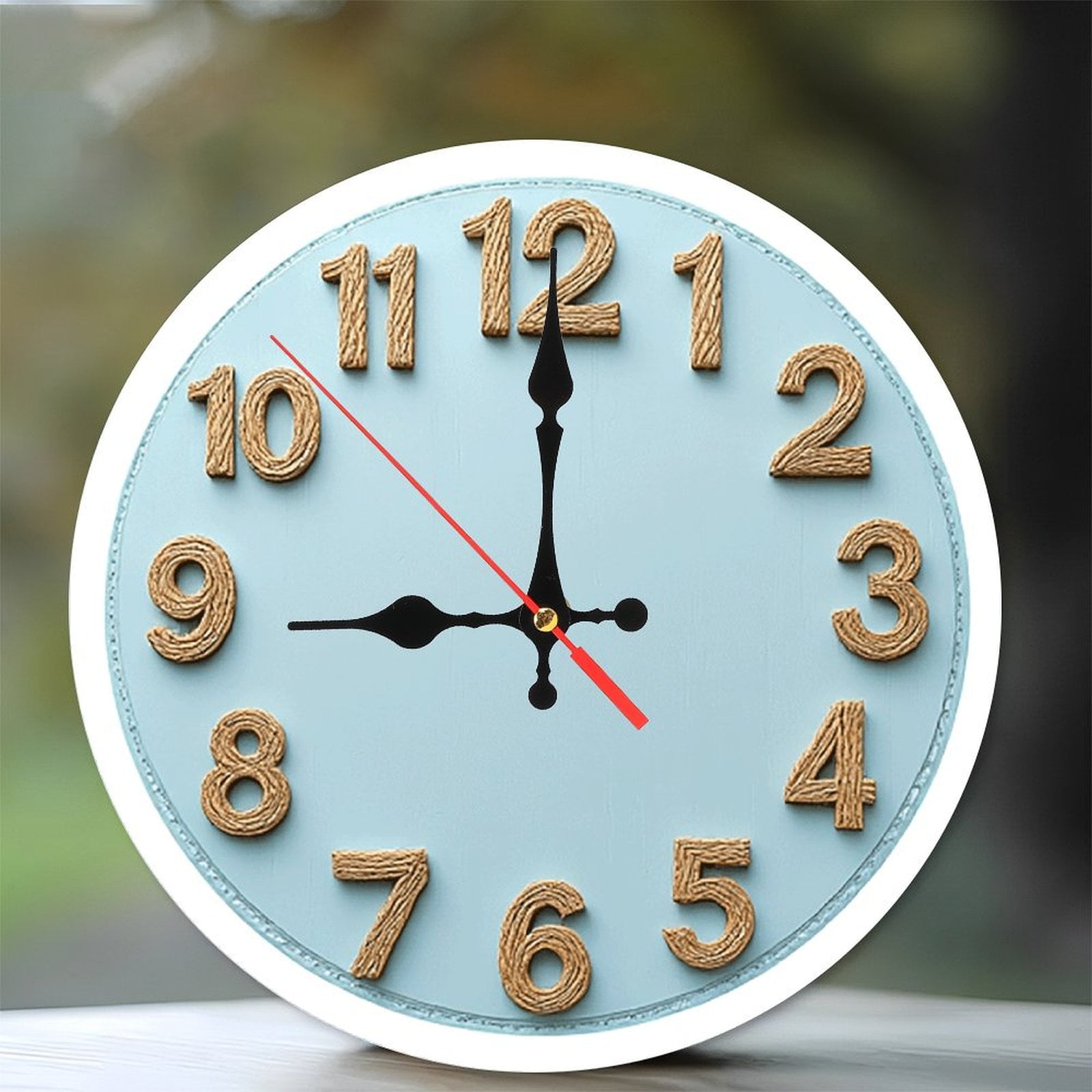 Rope Number Wall Clock Light Blue Decor 10-Inch Silent Wooden Wall ...