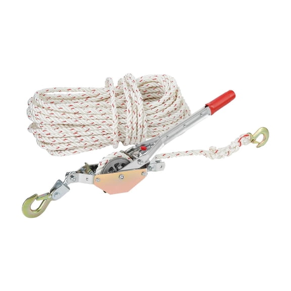 Rope Puller 3/4 Ton (1653lbs) Come Along Winch - 100ft x 0.6" Rope - Heavy Duty Ratchet Power Puller for Boats, Logs, & Transport