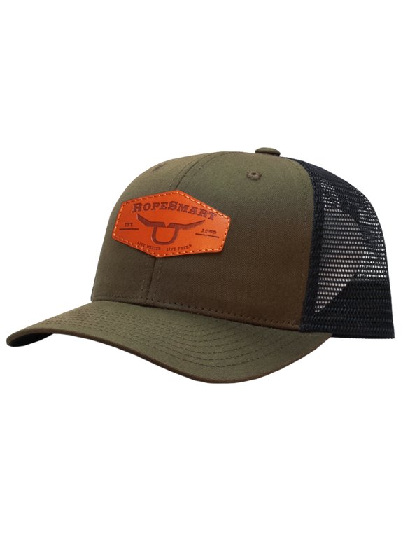 Rope Smart Western Mesh Flat Trucker Snapback Leather Solo Oval Patch Cap