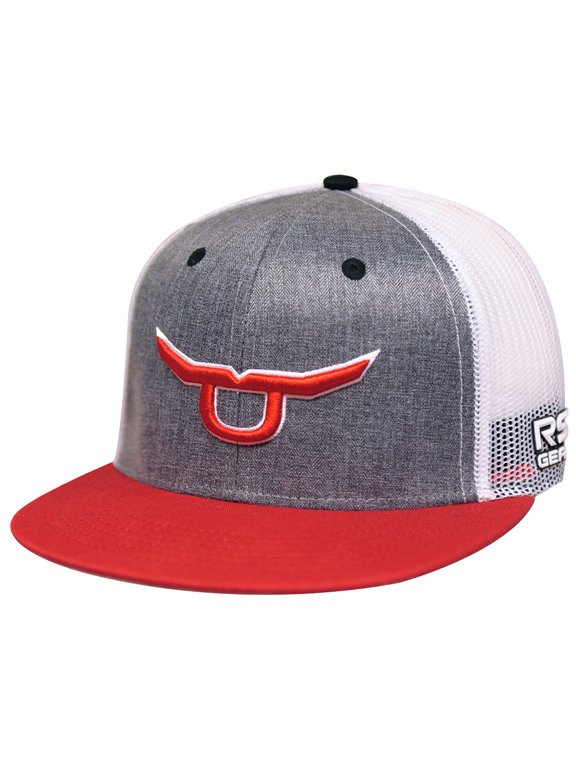 Rope Smart Western Style Mesh Flat Retro Trucker Fit Snapback Red Steer Cap