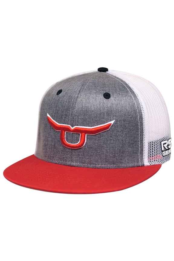 Rope Smart Western Style Mesh Flat Retro Trucker Fit Snapback Red Steer Cap