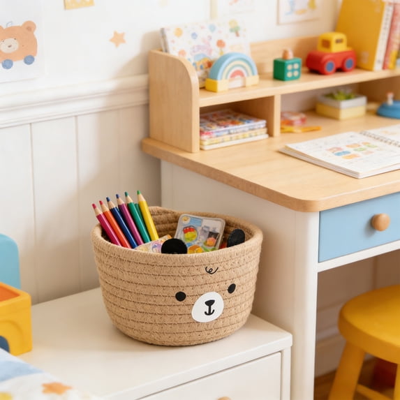 Rope Storage Basket Cute Cow Shape Organizer Foldable Blanket Toy Storage Bin Decorative Basket for Nursery Bedroom Living Room Home Decor Gift Use