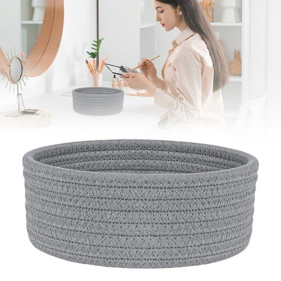 Cozival Small Woven Storage Basket - Oval Cotton Rope Boho Decorative Bin for Nursery, Baby Toys, Desk & Home Organizing, Boho Decorative Bin