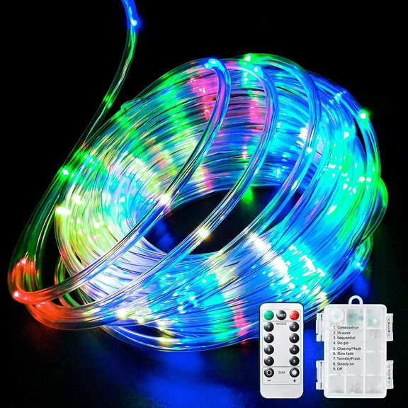 Rope String Lights, 12M 100LED Rope String Lights Ribbon Mood Rope Light Waterproof Battery Tube Lights 8 Modes