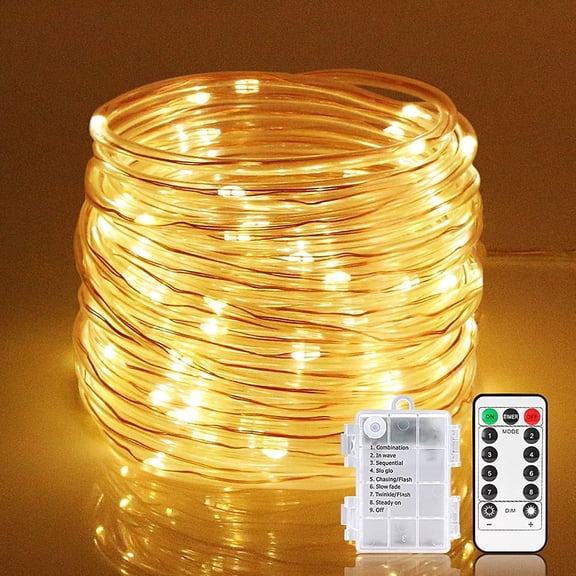 Rope String Lights, 12M 100LED Rope String Lights Ribbon Mood Rope Light Waterproof Battery Tube Lights 8 Modes