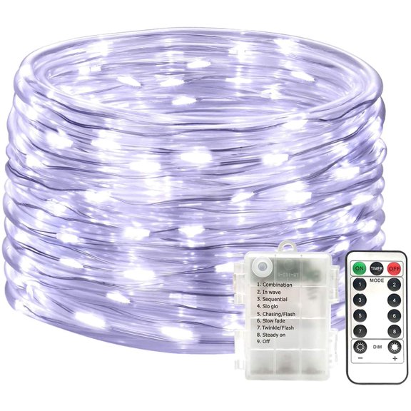 Rope String Lights, 12M 100LED Rope String Lights Ribbon Mood Rope Light Waterproof Battery Tube Lights 8 Modes