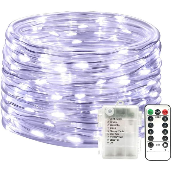 Rope String Lights, 12M 100LED Rope String Lights Ribbon Mood Rope Light Waterproof Battery Tube Lights 8 Modes
