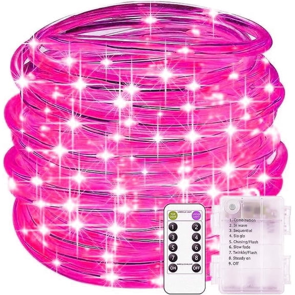 Rope String Lights, 12M/39ft 100LED Waterproof 8 Mode/Battery Christmas Lights,String Lights Outdoor Indoor for Trampoline Camping Canopy Tent Deck Decor