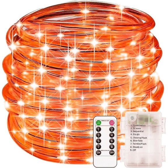 Rope String Lights, 12M/39ft 100LED Waterproof 8 Mode/Battery Christmas Lights,String Lights Outdoor Indoor for Trampoline Camping Canopy Tent Deck Decor