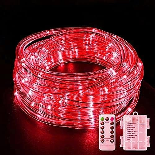 Rope String Lights, 12M/39ft 100LED Waterproof 8 Mode/Remote Battery Christmas Lights,Battery Powered String Lights Outdoor Indoor for Christmas Decorations