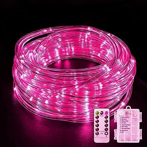 Rope String Lights, 12M/39ft 100LED Waterproof 8 Mode/Remote Battery Christmas Lights,Battery Powered String Lights Outdoor Indoor for Christmas Decorations