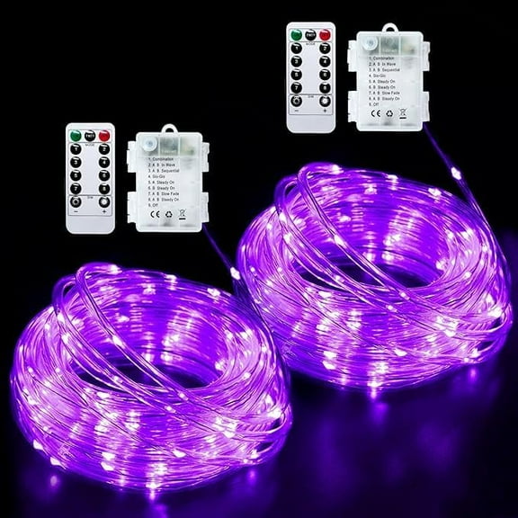 Rope String Lights, 2Pack Waterproof 8 Mode/Battery Christmas Lights,String Lights Outdoor Indoor for Trampoline Camping Canopy Tent Deck Decor