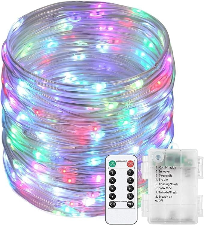 Rope String Lights, 7M/23ft 50LED Waterproof 8 Mode/Battery Christmas Lights,String Lights Outdoor Indoor for Trampoline Camping Canopy Tent Deck Decor