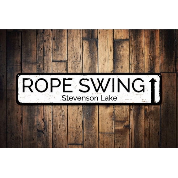 Rope Swing Sign Directional Arrow Sign Metal Lake House Decor Custom Family Name Sign - Rope Swing Sign - Size: 16 x 4 Inches