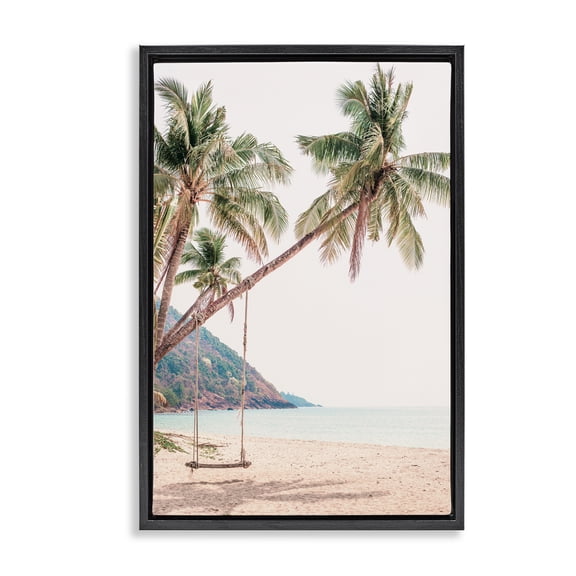 Stupell Industries Rope Swing on Palm Tree Black Framed Floater Canvas Wall Art, design by Sisi and Seb, 25 x 17