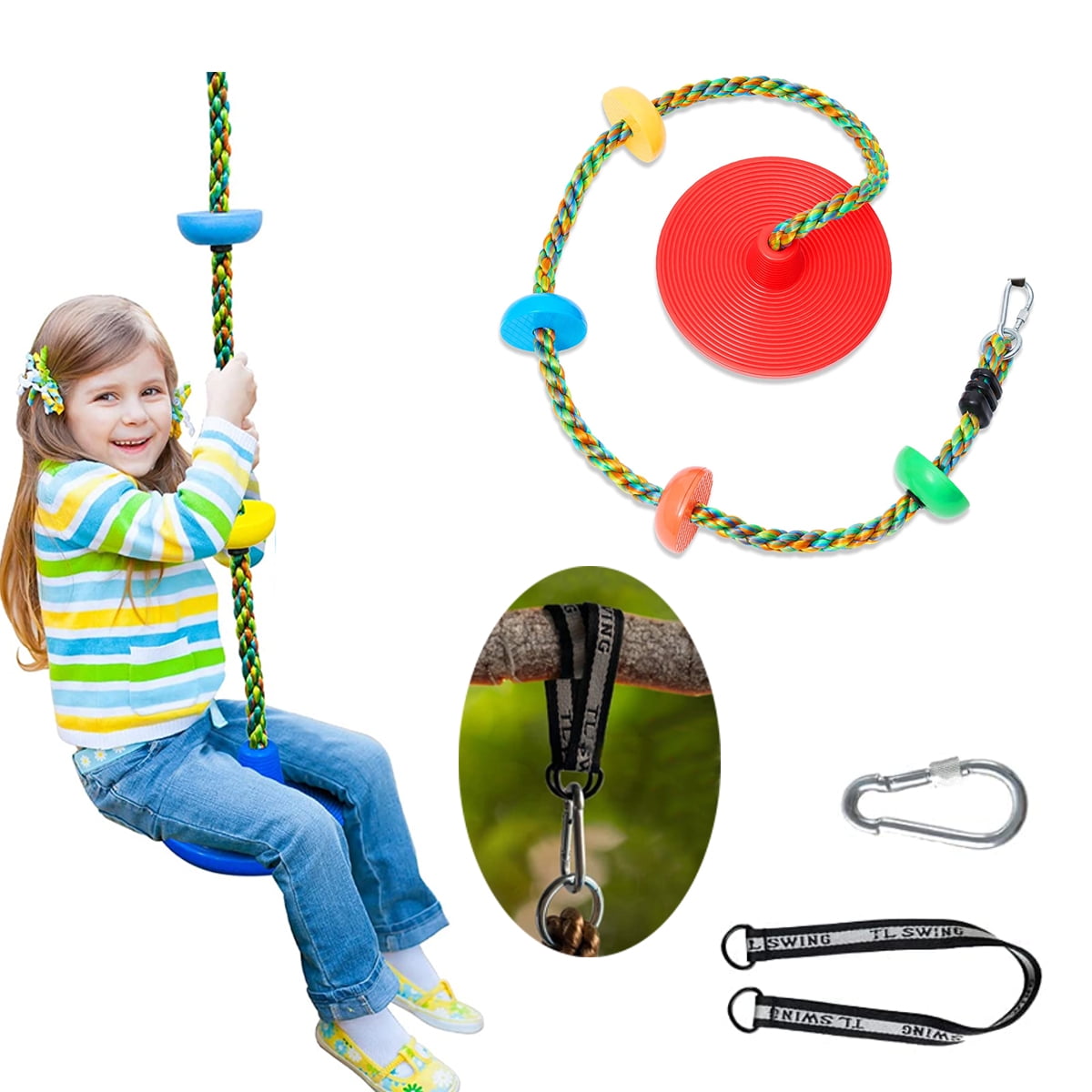 Rope Swings for Kids, climbing Ropes Tree Swing with Platforms and  Carabiner for Accessories Playground 