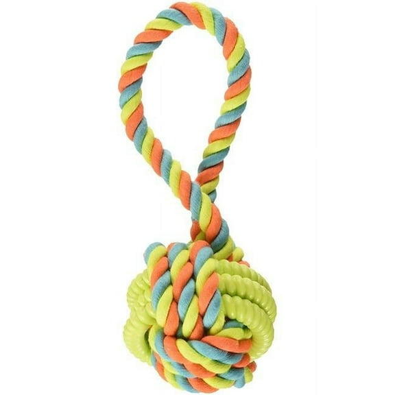 Rope TPR Rings Ball with Coiled Tug Dog Toy, MultiColor - Medium