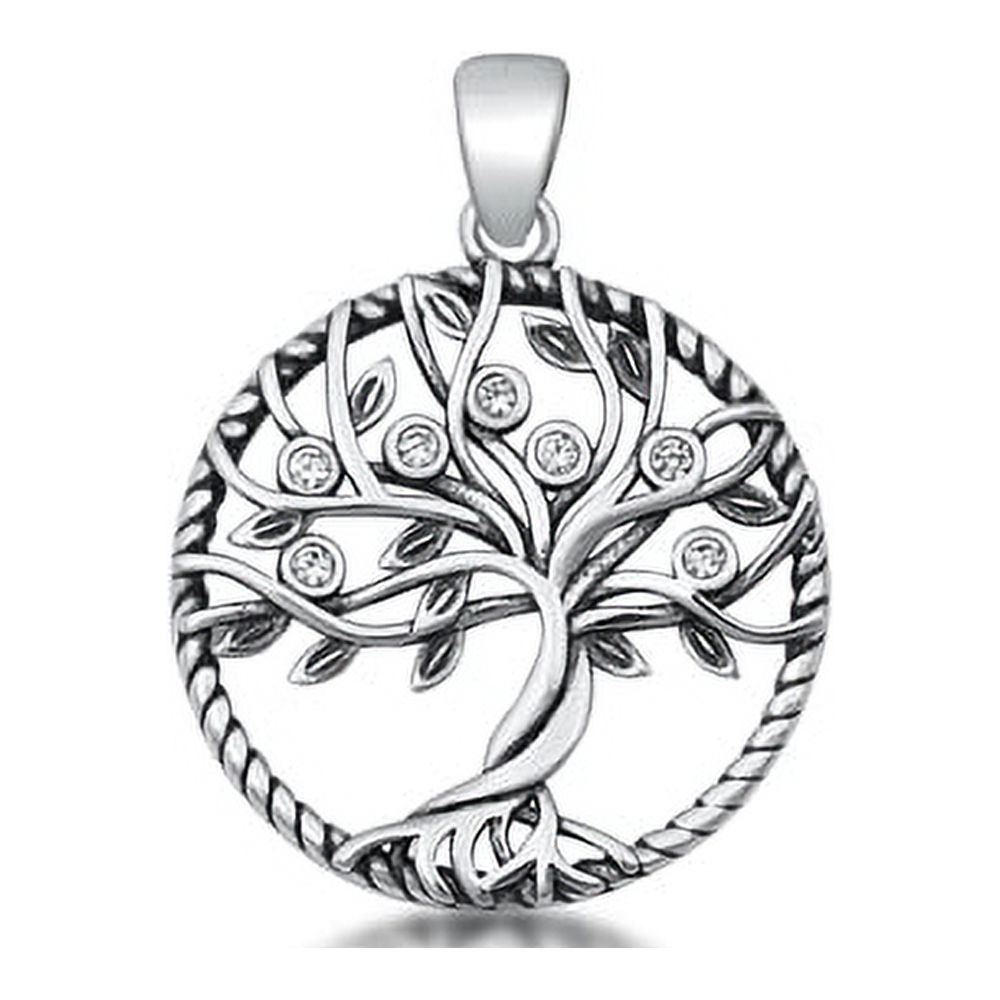 Rope Tree Of Life Pendant With CZ, 925 Sterling Silver with Chain ...