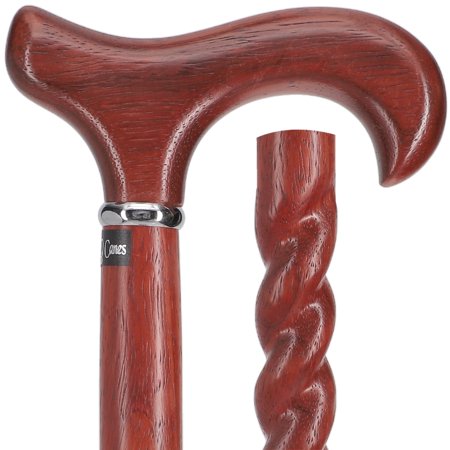 Royal RC Canes Rope Twist Derby Cane – Padauk Wood Shaft with Silver Collar – Durable Spiral Cut Walking Cane for Men & Women – 18mm Rubber Tip Installed