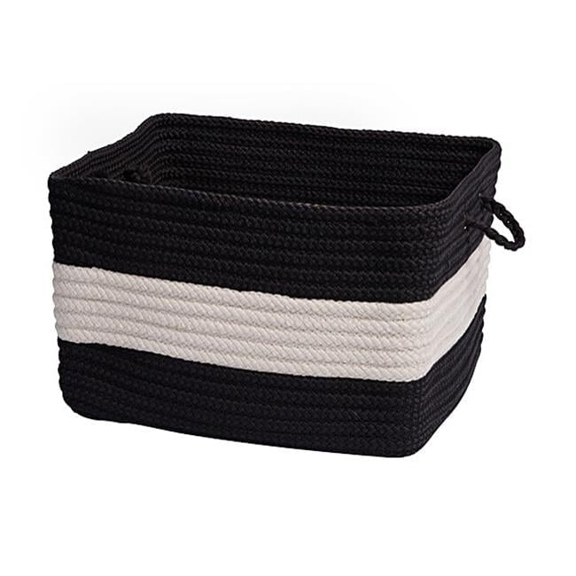 Black and White Braided Polypropylene Square Basket with Handles
