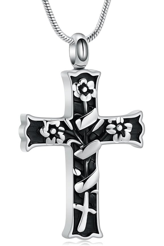 Rope Winding Cross Cremation Ashes Urn Pendant Necklace - Cremation Cross Necklace for Ashes Cross Urns Locket Pendant Ashes Holder Stainless Steel Memorial Jewelry
