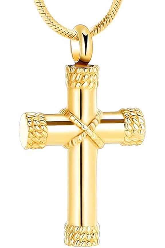 Rope Winding Cross Cremation Ashes Urn Pendant Necklace - Cremation Cross Necklace for Ashes Cross Urns Locket Pendant Ashes Holder Stainless Steel Memorial Jewelry