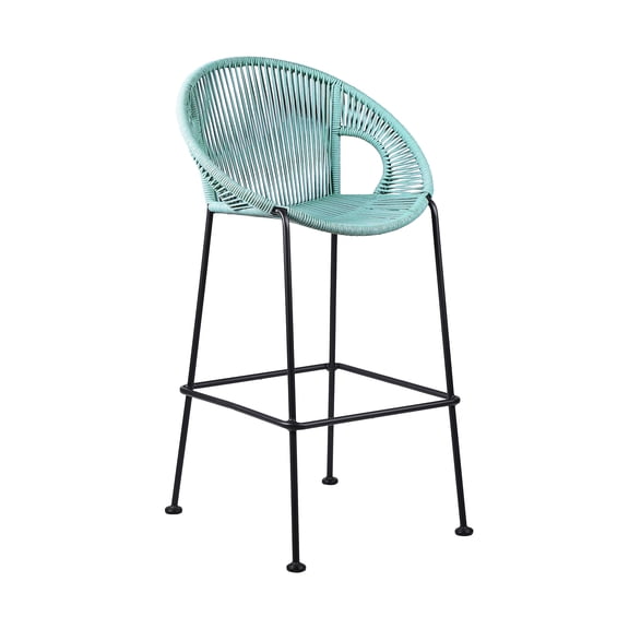 Rope Woven 30" Indoor Outdoor Stool. Steel Frame, Black Finish. Modern & . No Assembly Needed. 250 Lbs Load Capacity. Various Colours Offered. 25" W X 23" D 44" H Bar Stool With Back. Frame. And