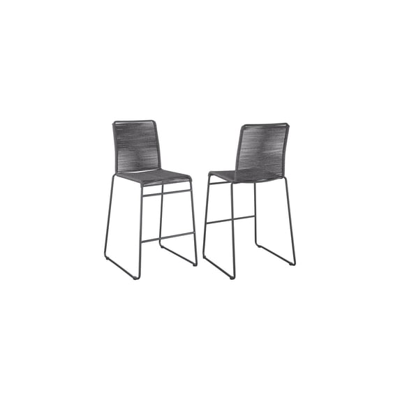 Rope Woven Bar Stools - Metal Frame with Footrest - Set of 2 - Charcoal