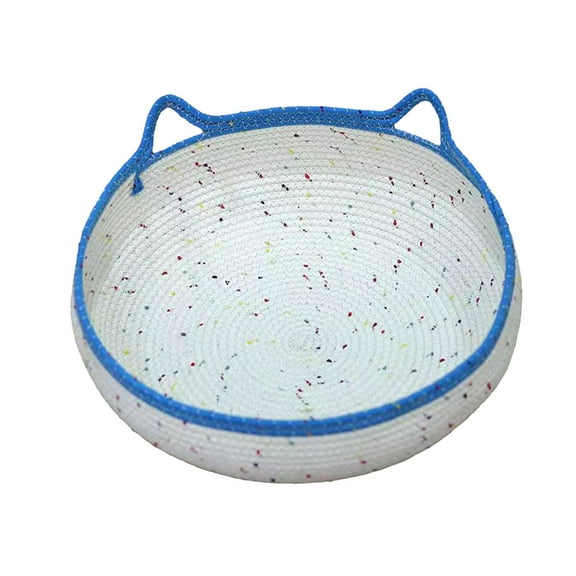 Rope Woven Pet Scratch Board Bed - All Year Round Wear-Proof & Non-Shedding Integrated Pet Litter for Cats & Dogs - 35x35x13cm - White Linen Material