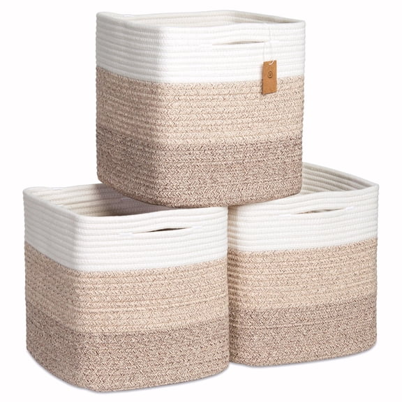 Rope Woven Storage Cubes 3-Tone Brown 3-Pack Organizing Bins