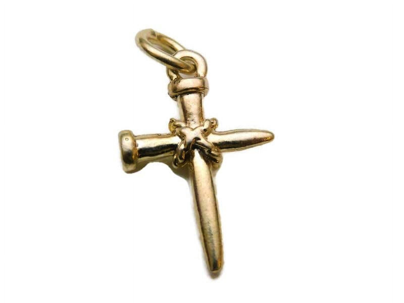 Rope Wrap Nail 3D Cross Charm Pendant 14k Yellow Gold