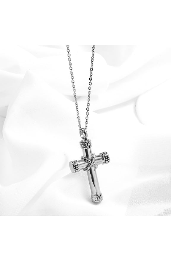 Rope Wrapped Cross Perfume Bottle 14K White Gold Pendant Necklace Women's Christian Memorial Jewelry Lord's Prayer Catholic Necklace